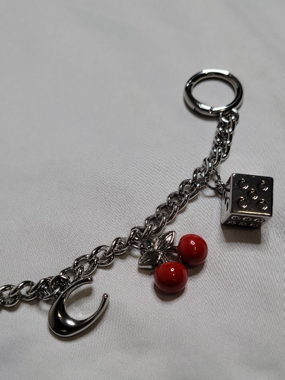Coach Silver-Tone Bag Charm with Red Cherry and Dice - Picture 2 of 3